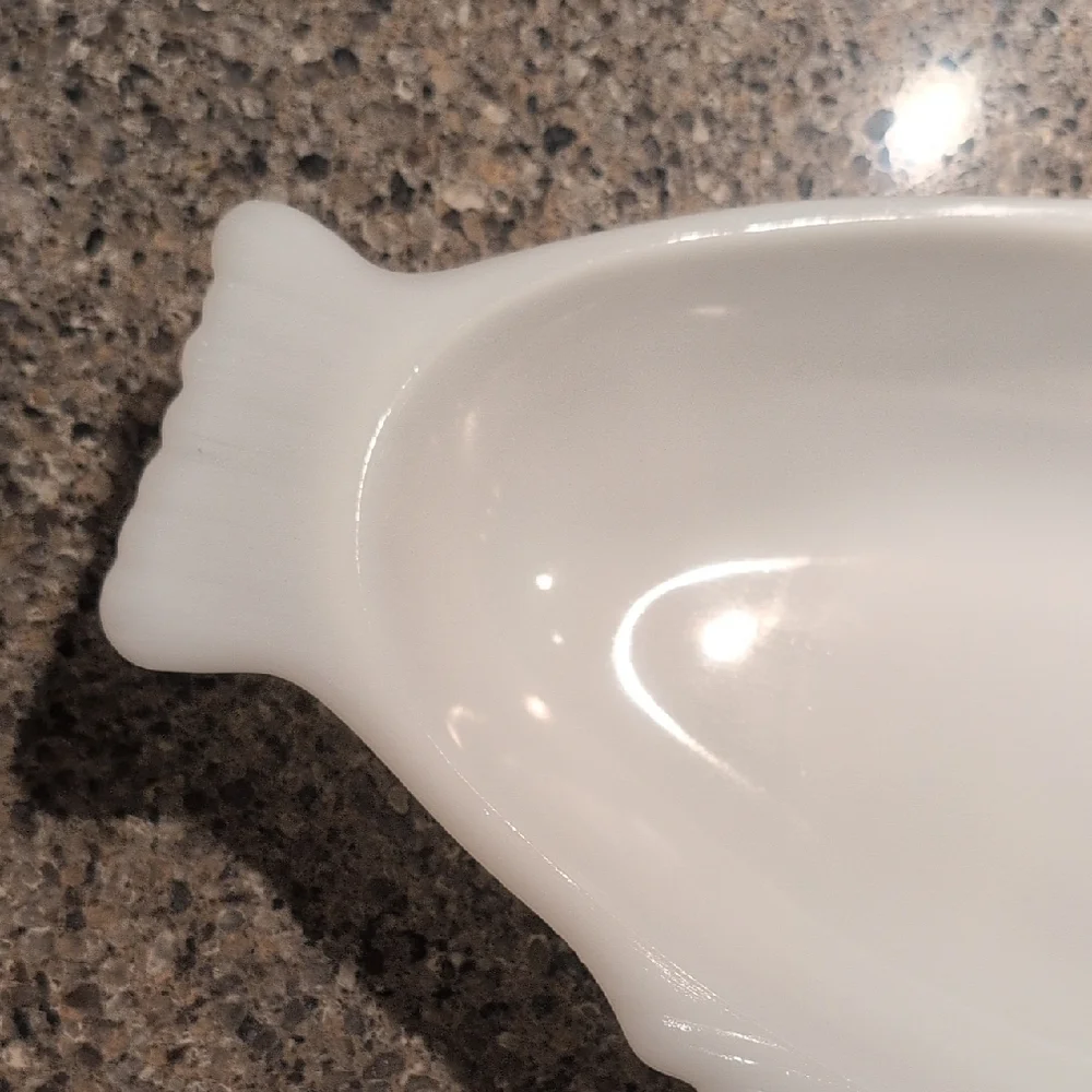 Glasbake Vintage Milk Glass Fish Platter